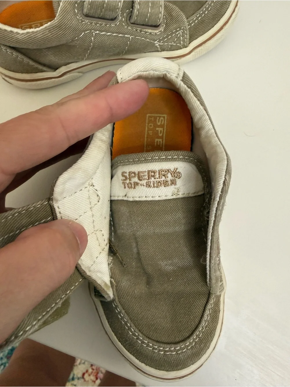 Sperry Kids Taupe green Canvas Hook-and-Loop Sneakers size 5